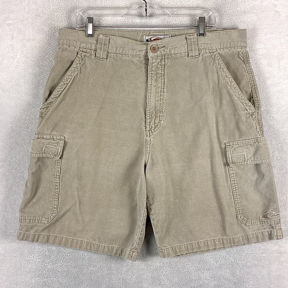 Vintage Quiksilver Shorts Men 36 Beige Corduroy Cargo Cords Skate Surf SoCal Y2K